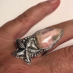 Peruvian Pink Opal Stamped 925 Sterling Silver Ring